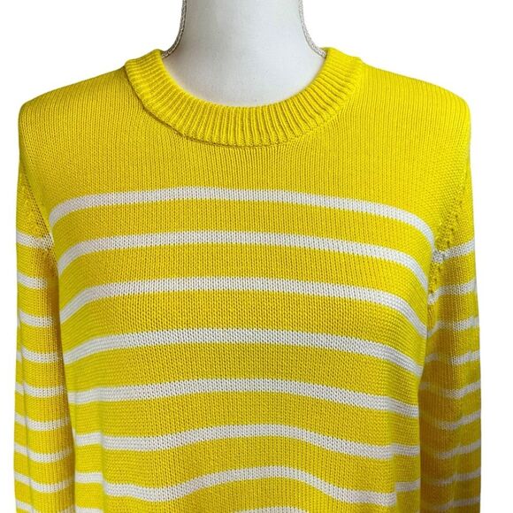 TUCKERNUCK Yellow Stripe Bonnie Sweater Sz M Nautical Preppy Button Coastal - Picture 3 of 12